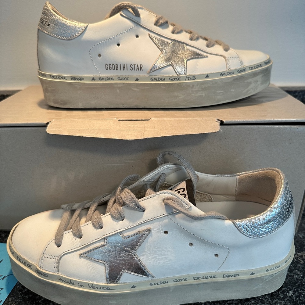 Silver Golden Goose HiStar Leather Sneaker Size 36